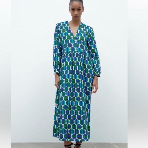 Zara Dresses & Skirts - ZARA Printed Midi Dress 100% Cotton Sz Small Boho Retro Twee